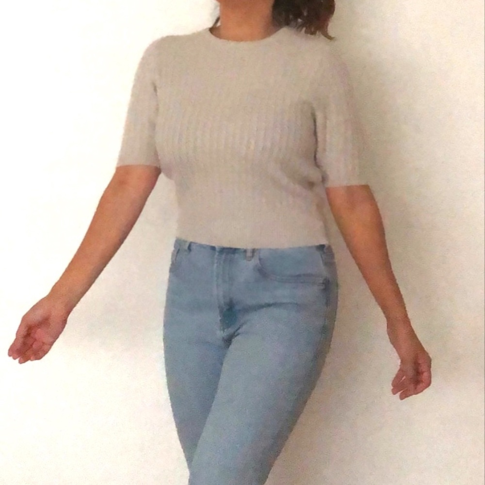 N. Peal Vintage Cableknit T-shirt - Gray Cashmere Sweater Top